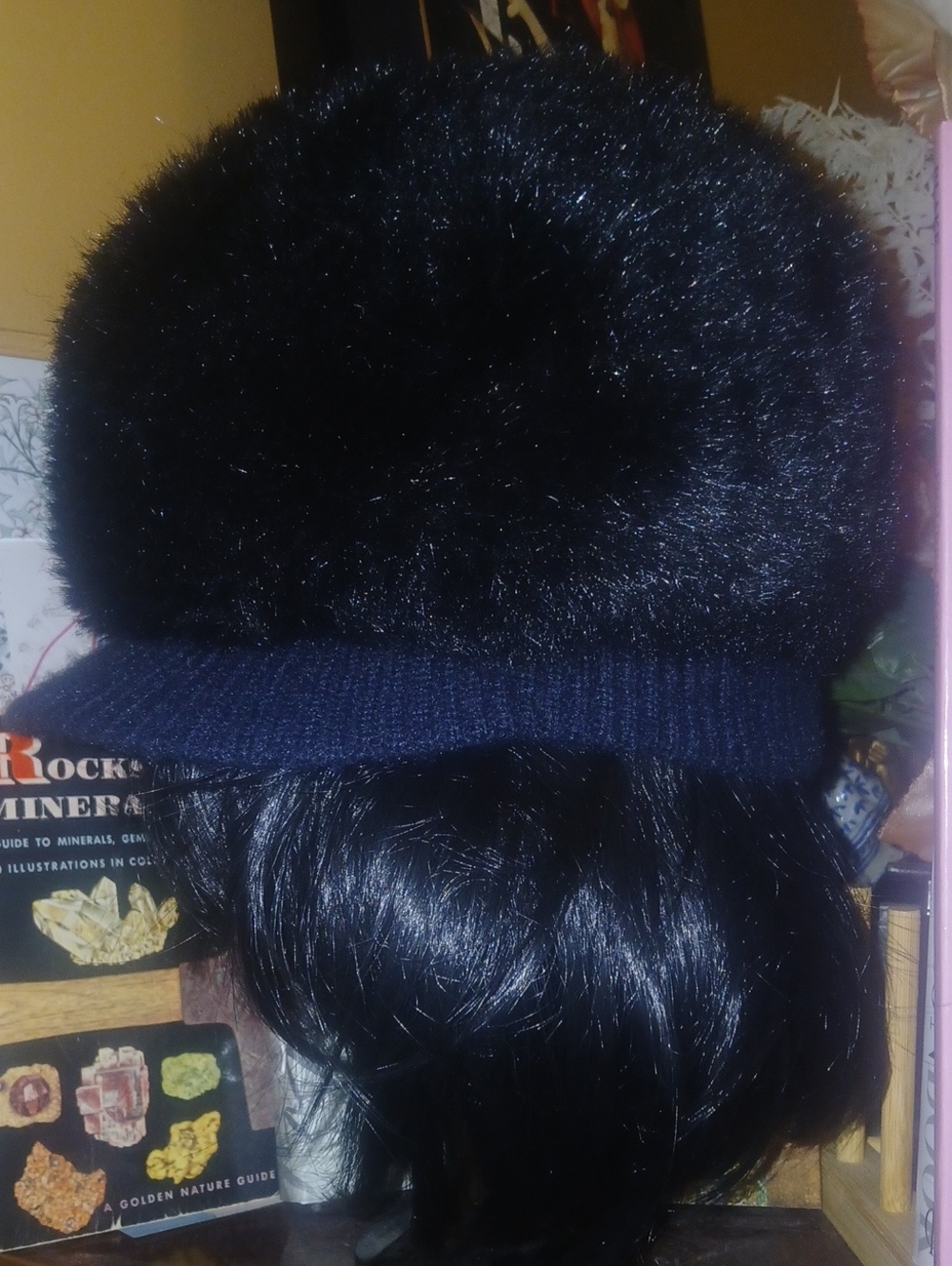 Vintage Y2K Black Faux Fur Poof Hat